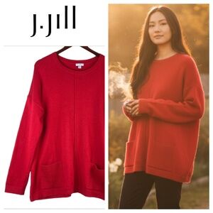 J. Jill Large Tall 12 14 Sweater Pullover Red Front Pockets Flowy Cotton
